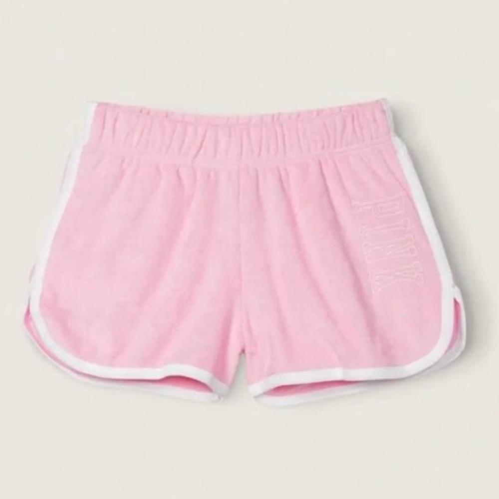 Pink Victorias Secret Varsity Beach Terry Shorts Sz M Preppy Beachy Sorority - Picture 1 of 6